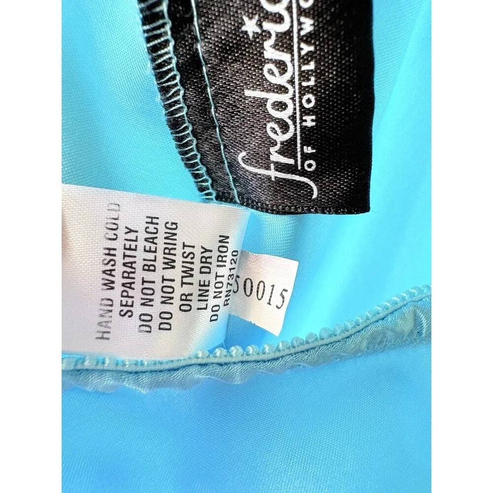 VTG Frederick’s of Hollywood Blue Satin Lace Dress Lingerie Size L Sexy Backless - Picture 8 of 11